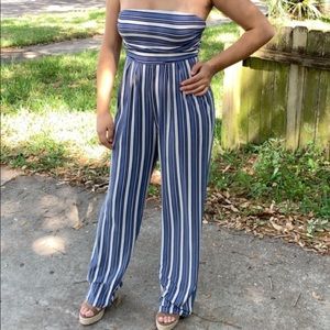 Long striped blue jumpsuit